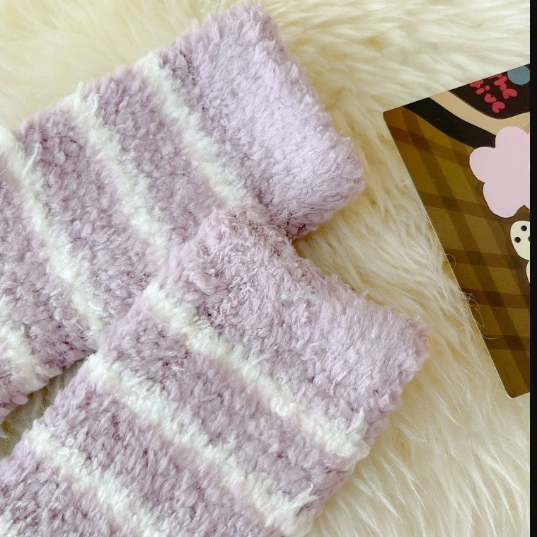 Women's Striped Socks Extra Thick No Hair Shedding Coral Fleece Socks