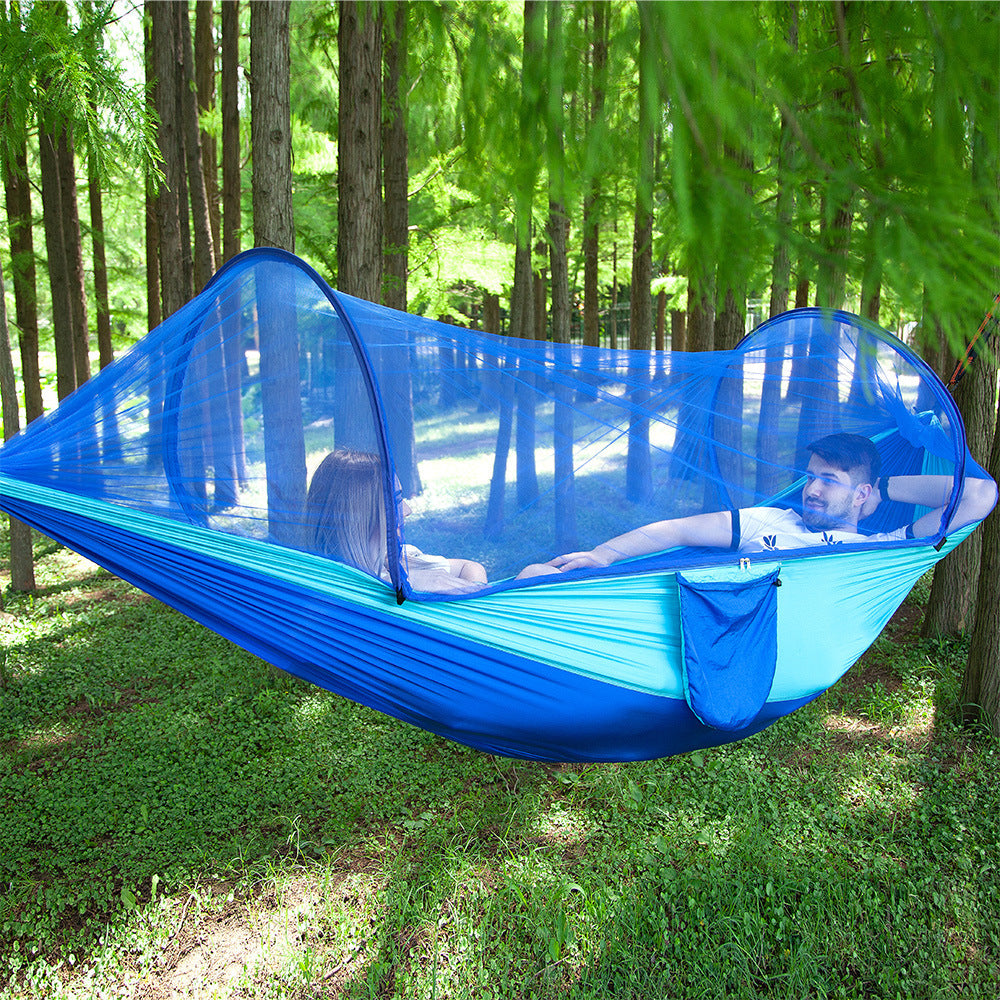 "Instant Relaxation: Fully Automatic Hammock with Built-in Mosquito Net ️"