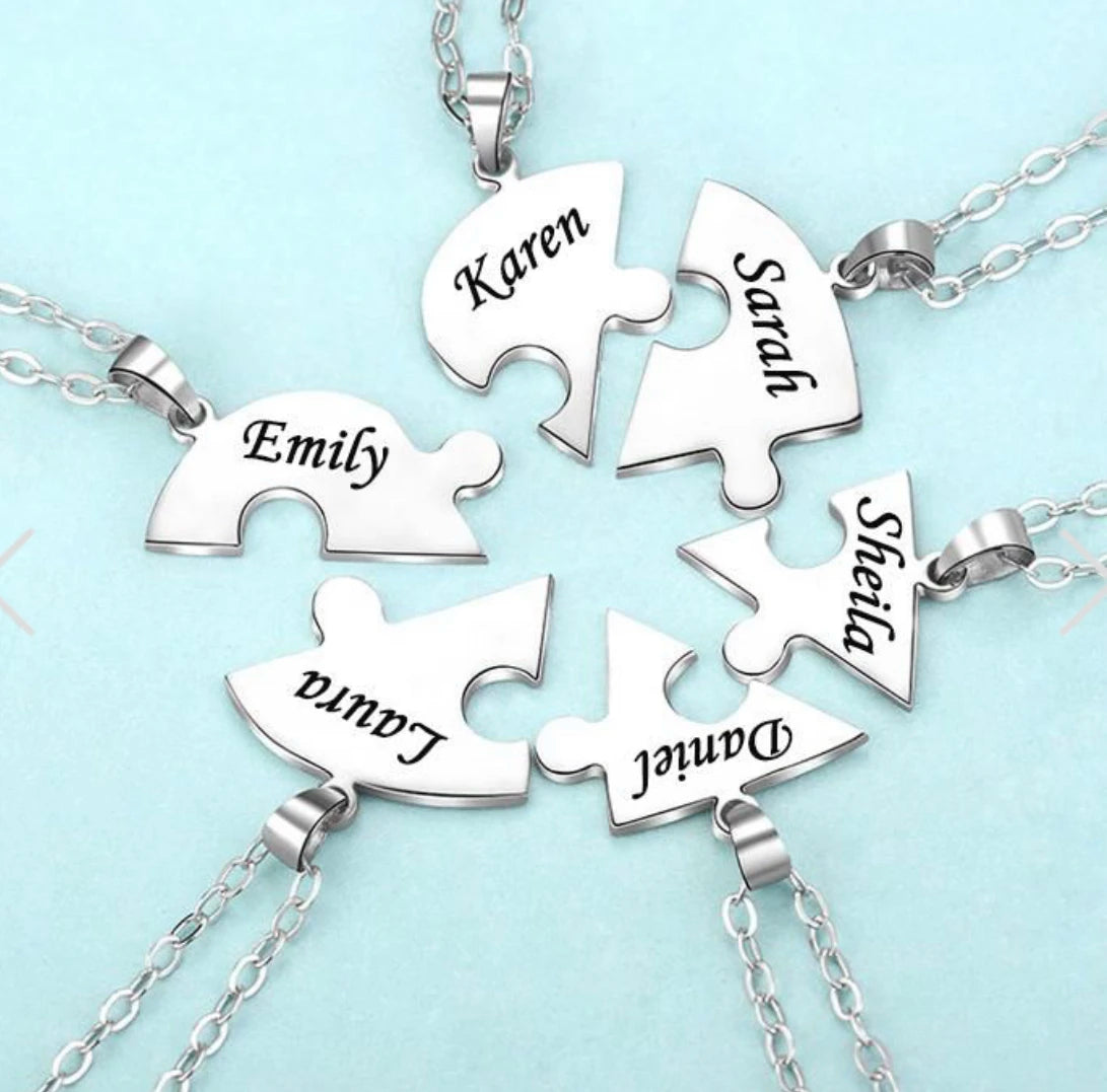 Custom Names Puzzled Heart Pendant Engraved Names