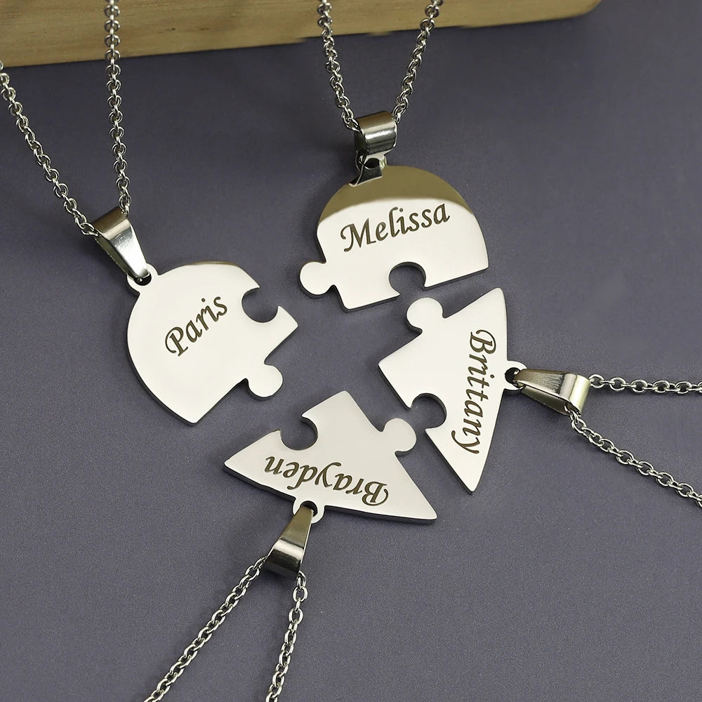 Custom Names Puzzled Heart Pendant Engraved Names