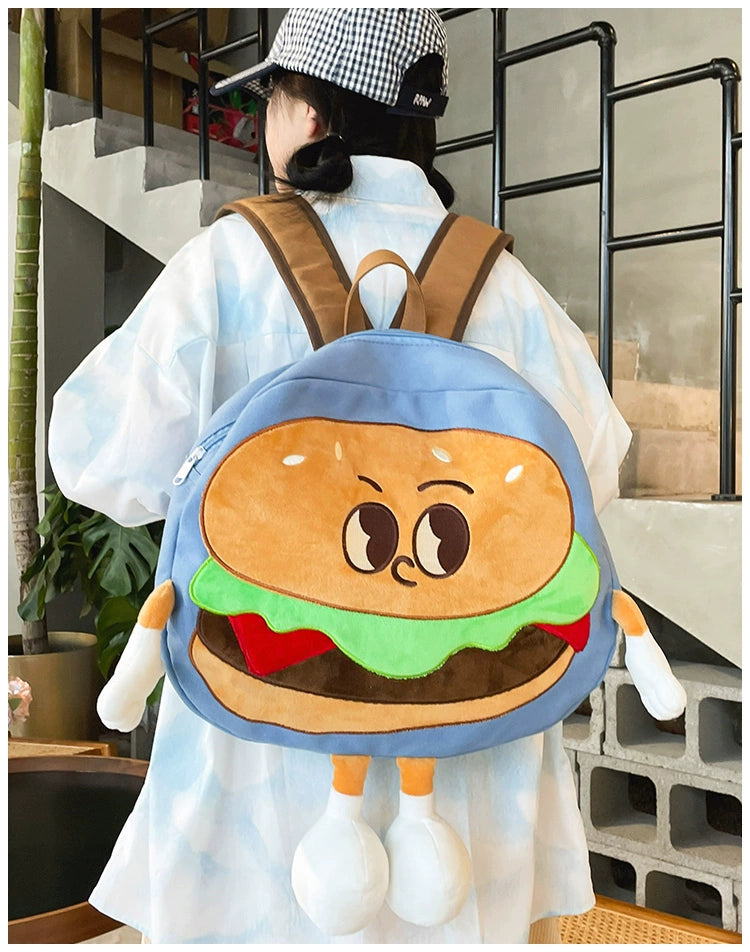 Backpack Cute Female Cartoon Canvas Class Hamburger