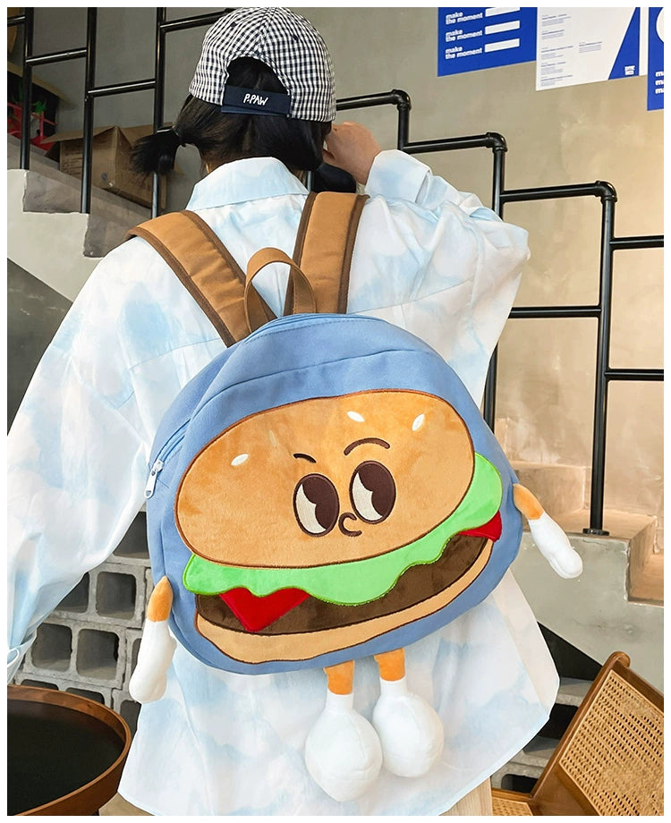 Backpack Cute Female Cartoon Canvas Class Hamburger