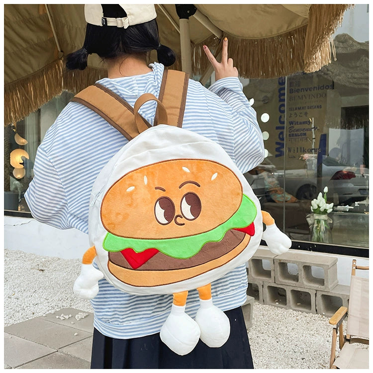 Backpack Cute Female Cartoon Canvas Class Hamburger