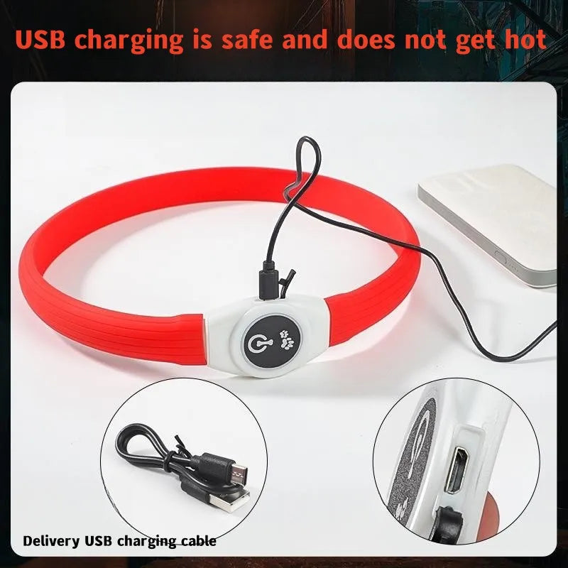 For Large Medium Small Dogs Collar Usb Light Night Safety Pet Glowing Waterproof