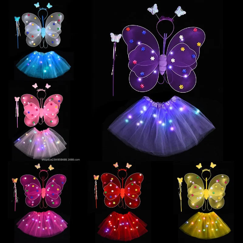 Fairy Princess Dress Cosplay Light Up Butterfly Wing Wand And Headband