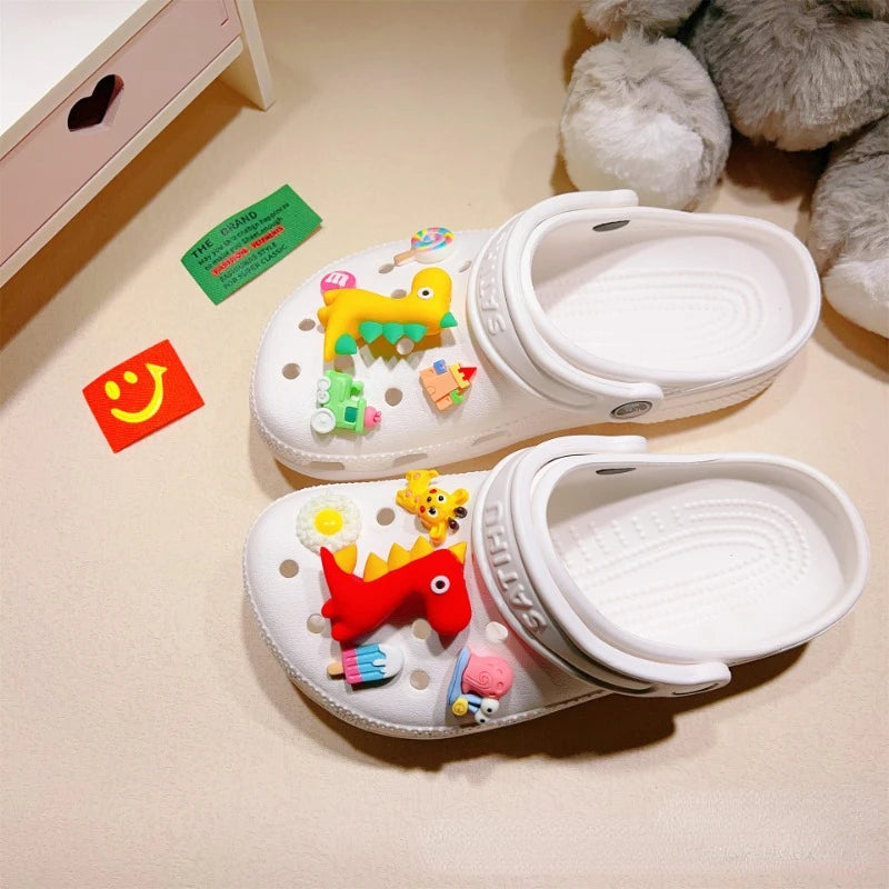 10pcs 3D Dinosaur Shoes Buckle Cute Cartoon Beach Sandals Decoration Children's Hole Shoes Accessories Kids Boys Girls Gifts