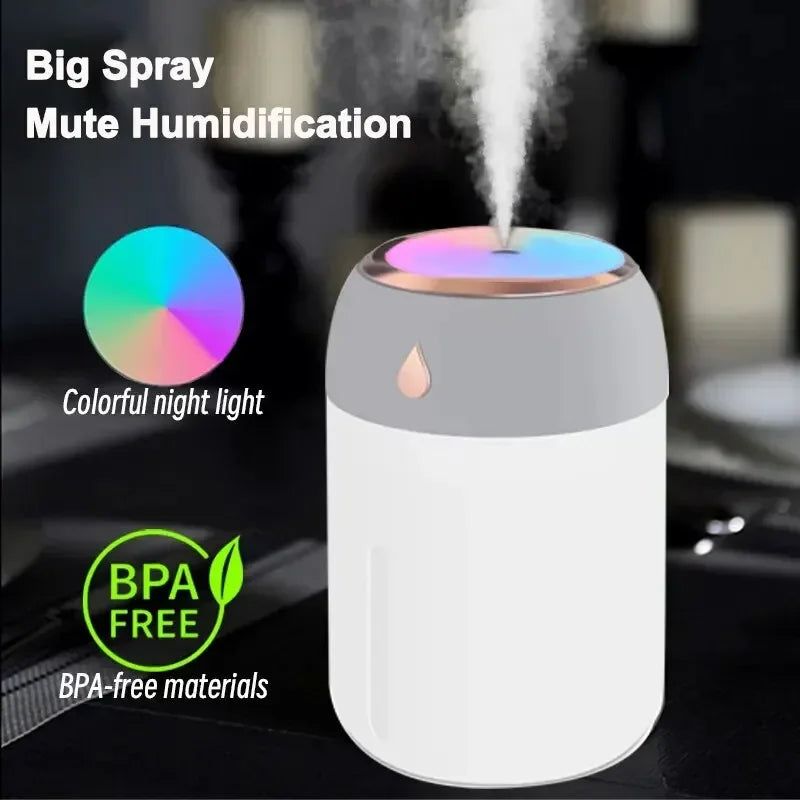 Mini USB Portable Air Humidifie  LED Cool Light, Mist for Room, Home, Car, Plant Purifier, 330ml