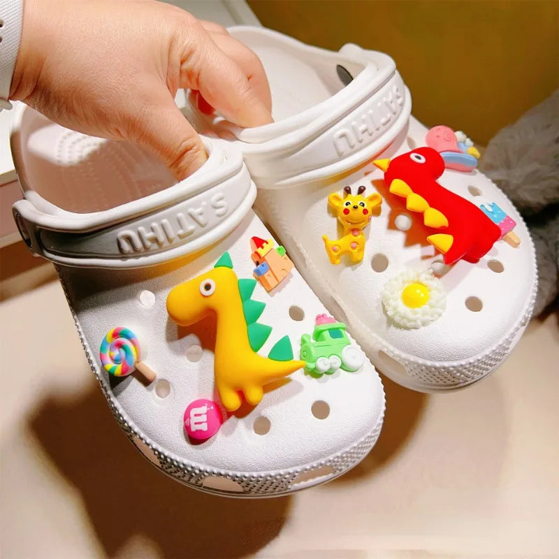 10pcs 3D Dinosaur Shoes Buckle Cute Cartoon Beach Sandals Decoration Children's Hole Shoes Accessories Kids Boys Girls Gifts