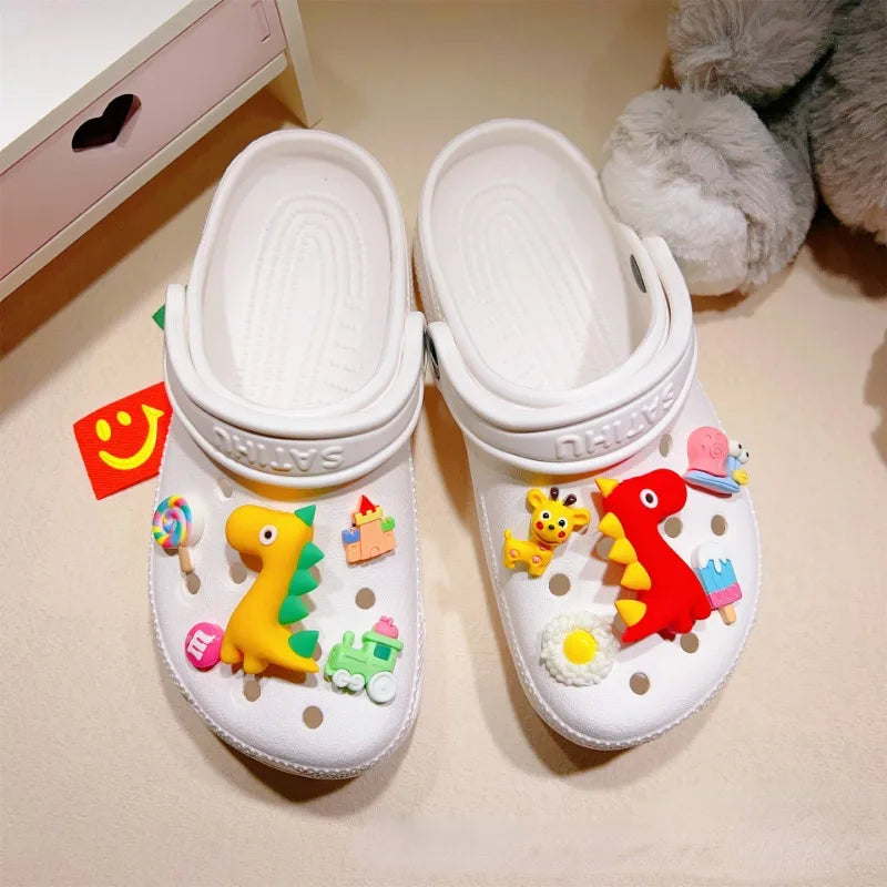 10pcs 3D Dinosaur Shoes Buckle Cute Cartoon Beach Sandals Decoration Children's Hole Shoes Accessories Kids Boys Girls Gifts