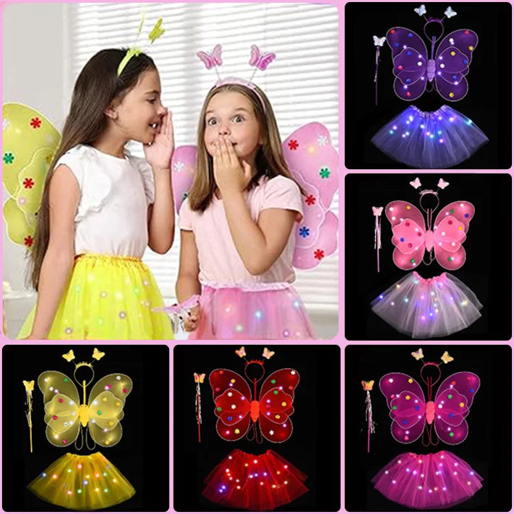 Fairy Princess Dress Cosplay Light Up Butterfly Wing Wand And Headband