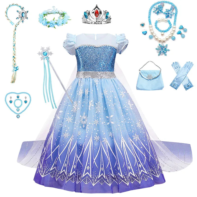 Girls Elsa Cosplay Princess Costume Frozen