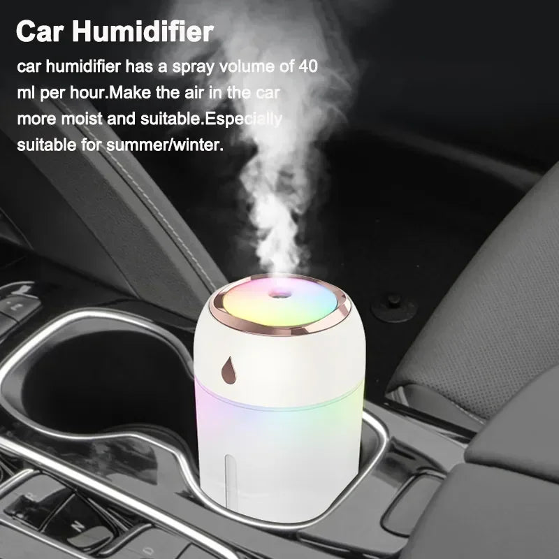 Mini USB Portable Air Humidifie  LED Cool Light, Mist for Room, Home, Car, Plant Purifier, 330ml