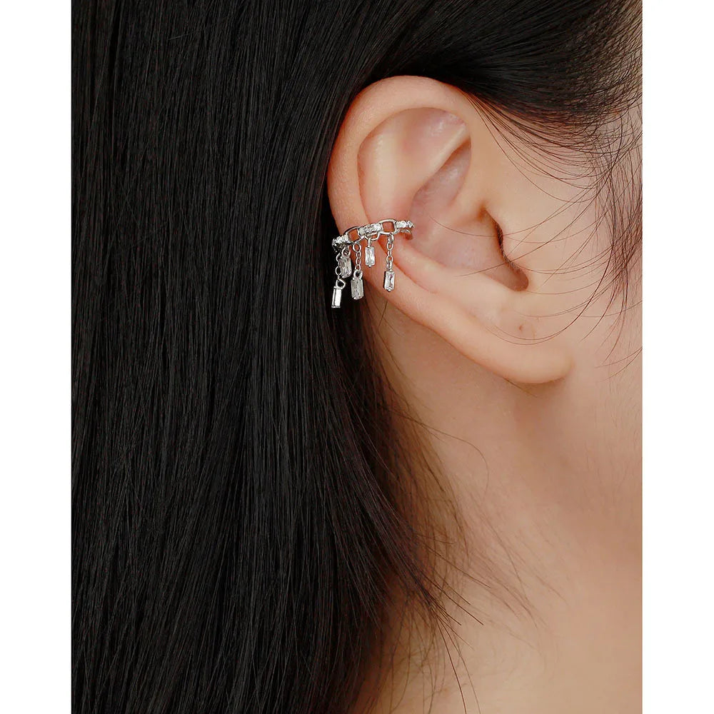 925 Sterling Silver Clip on Earrings  French Tassel Zircon Ear Clip Without Piercing