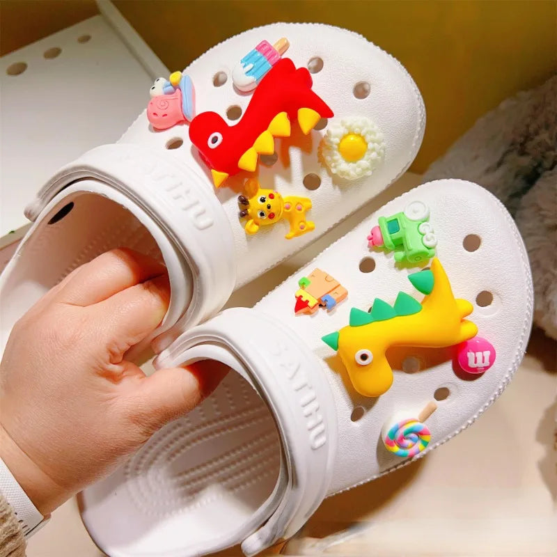 10pcs 3D Dinosaur Shoes Buckle Cute Cartoon Beach Sandals Decoration Children's Hole Shoes Accessories Kids Boys Girls Gifts