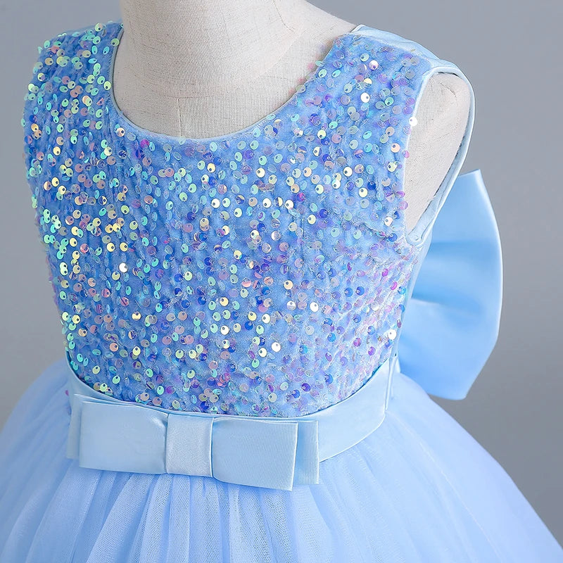 12 14 Yrs Girls Party Dresses Blue Sequined Bow