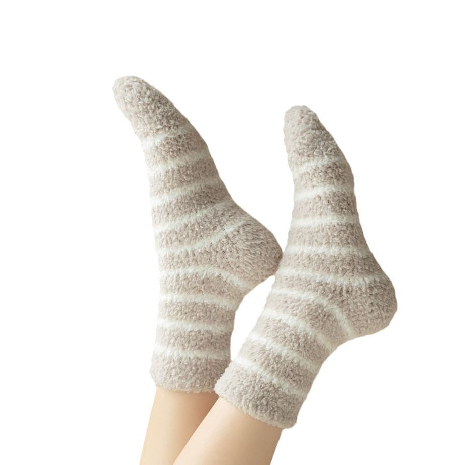 Women's Striped Socks Extra Thick No Hair Shedding Coral Fleece Socks